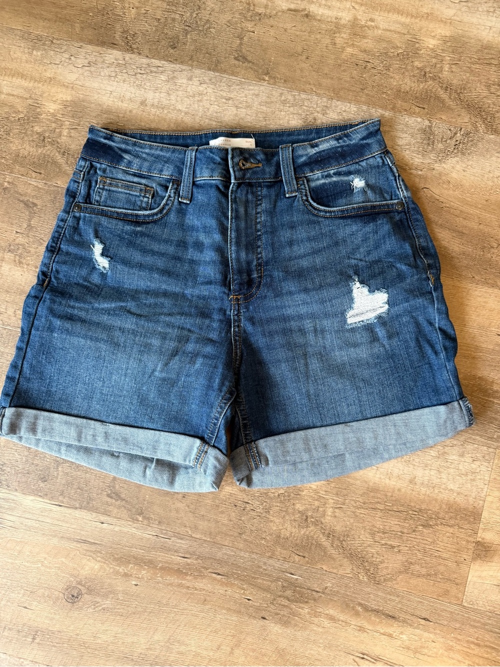 Lauren Conrad Women’s Distressed Rolled Hem Jean Shorts - Blue